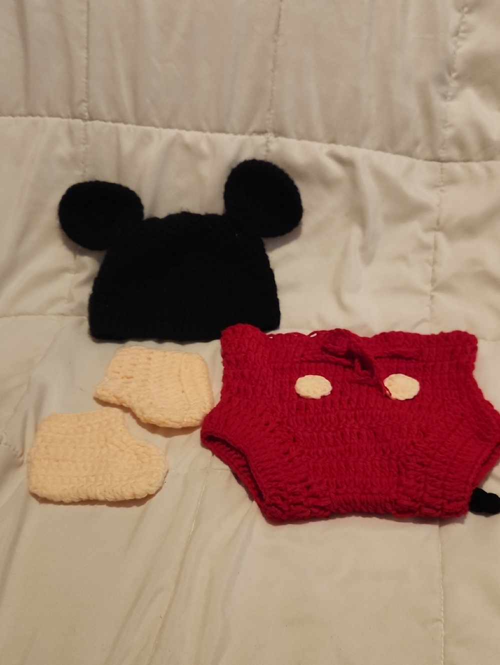 Black & Red Mickey-Inspired Crochet Baby Hat and Diaper Cover Set